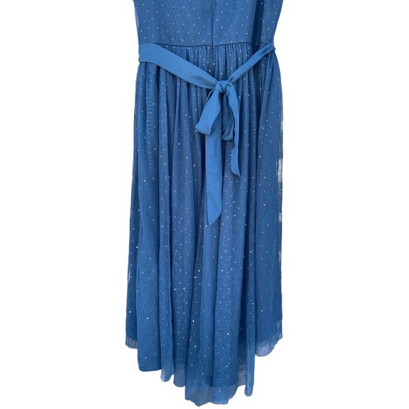 NWT Lauren Conrad Teal Blue Tulle Fit & Flare Dress Foil Dot Size 8 Snow White - Picture 12 of 14